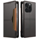 For iPhone 15 Pro Wallet Case External Card Slot Magnetic Closing Leather Phone Cover