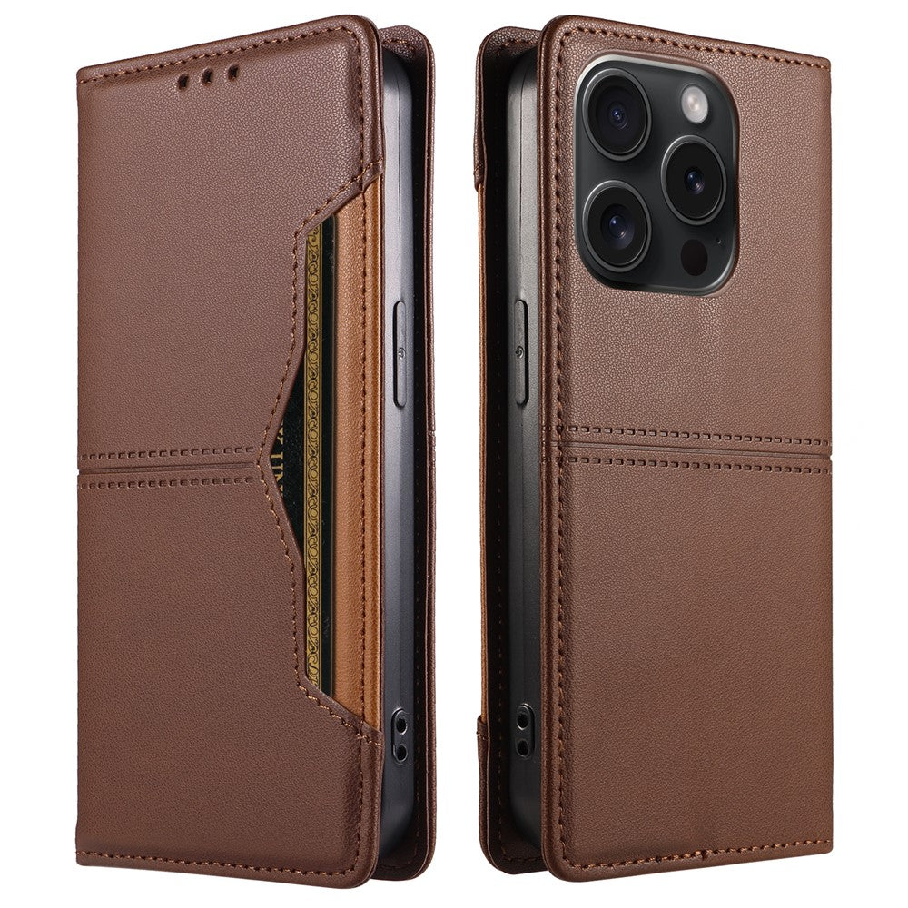 For iPhone 15 Pro Wallet Case External Card Slot Magnetic Closing Leather Phone Cover