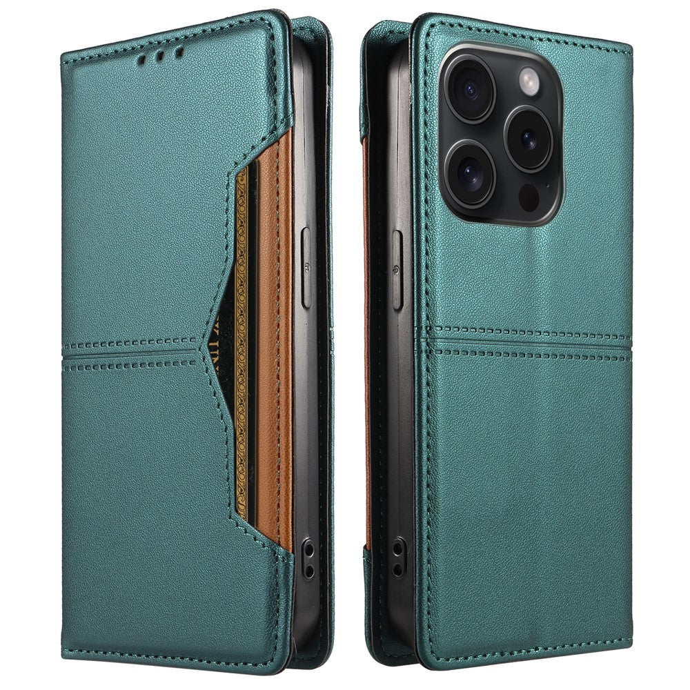 For iPhone 15 Pro Wallet Case External Card Slot Magnetic Closing Leather Phone Cover