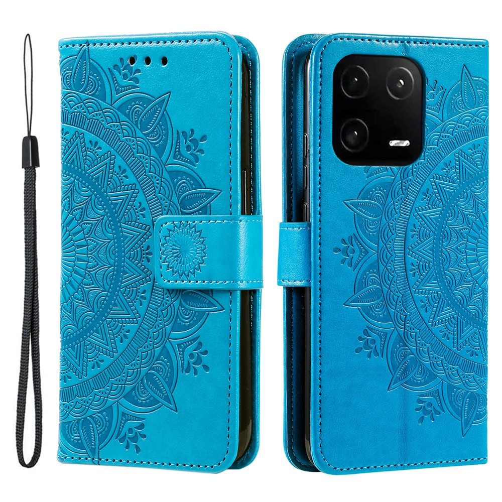 For Xiaomi 13 Imprinted Mandala Flower PU Leather Case Stand Wallet Full Protection Phone Cover with Strap