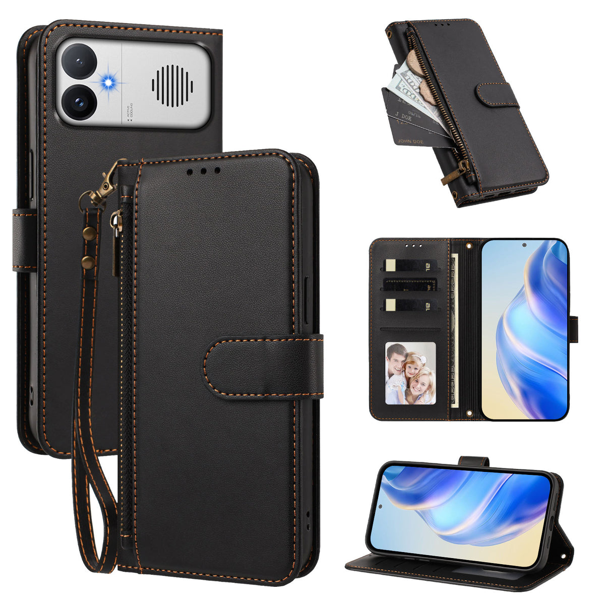 For Xiaomi Redmi K90 Max 5G Case 4 Card Slots Wallet Stand PU Leather Phone Cover with Wrist Strap