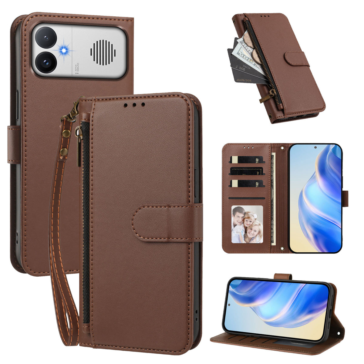 For Xiaomi Redmi K90 Max 5G Case 4 Card Slots Wallet Stand PU Leather Phone Cover with Wrist Strap