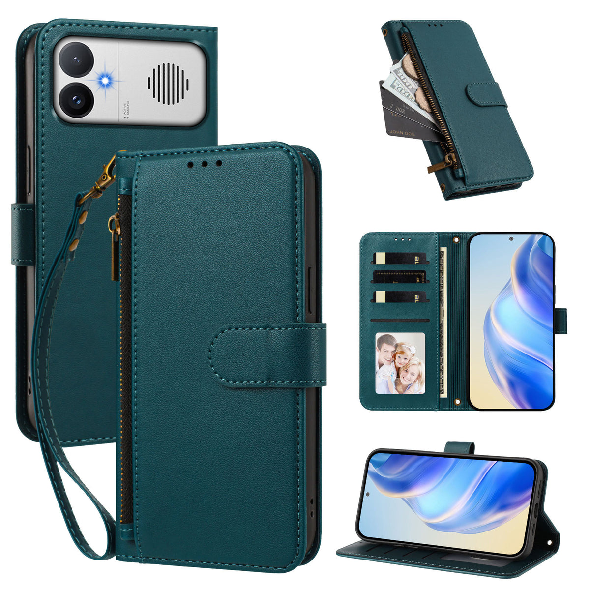 For Xiaomi Redmi K90 Max 5G Case 4 Card Slots Wallet Stand PU Leather Phone Cover with Wrist Strap
