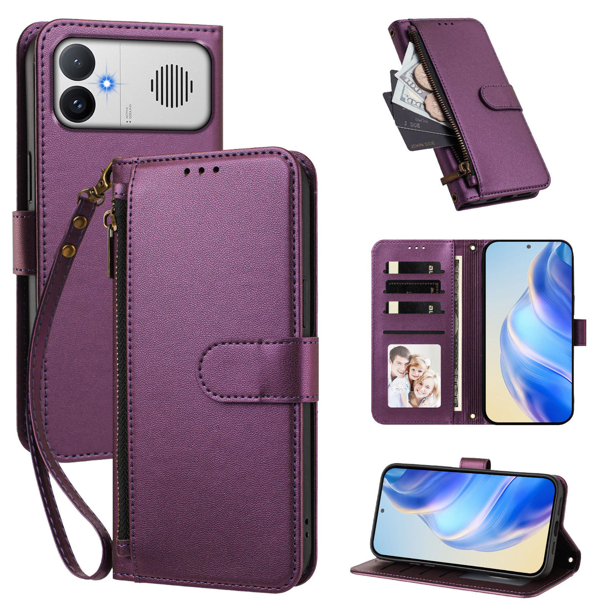 For Xiaomi Redmi K90 Max 5G Case 4 Card Slots Wallet Stand PU Leather Phone Cover with Wrist Strap