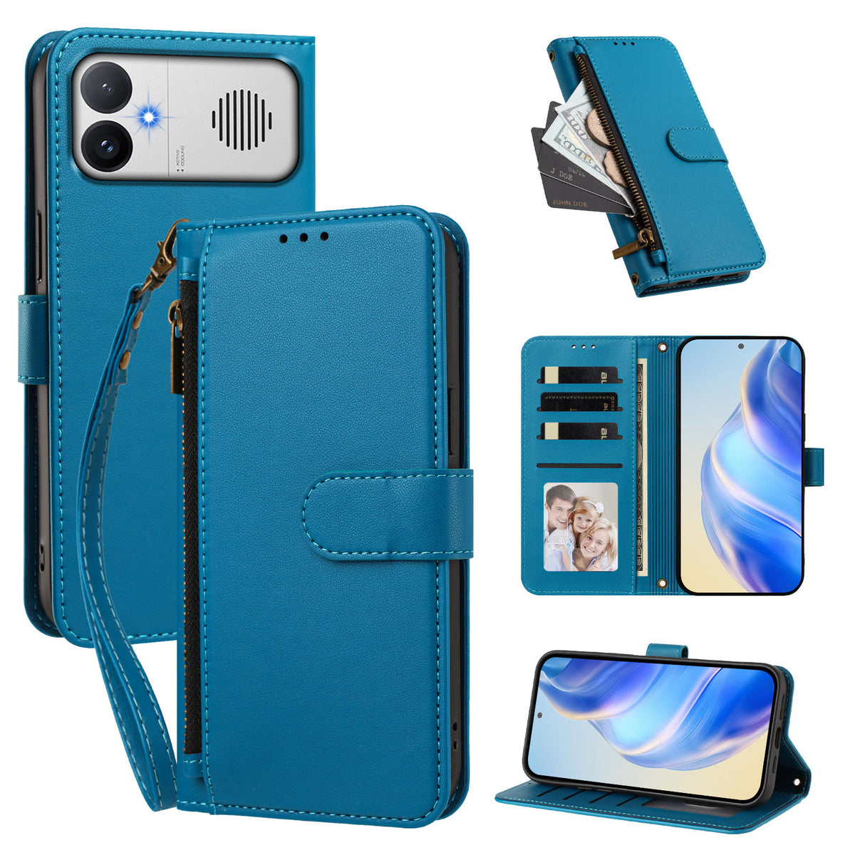 For Xiaomi Redmi K90 Max 5G Case 4 Card Slots Wallet Stand PU Leather Phone Cover with Wrist Strap