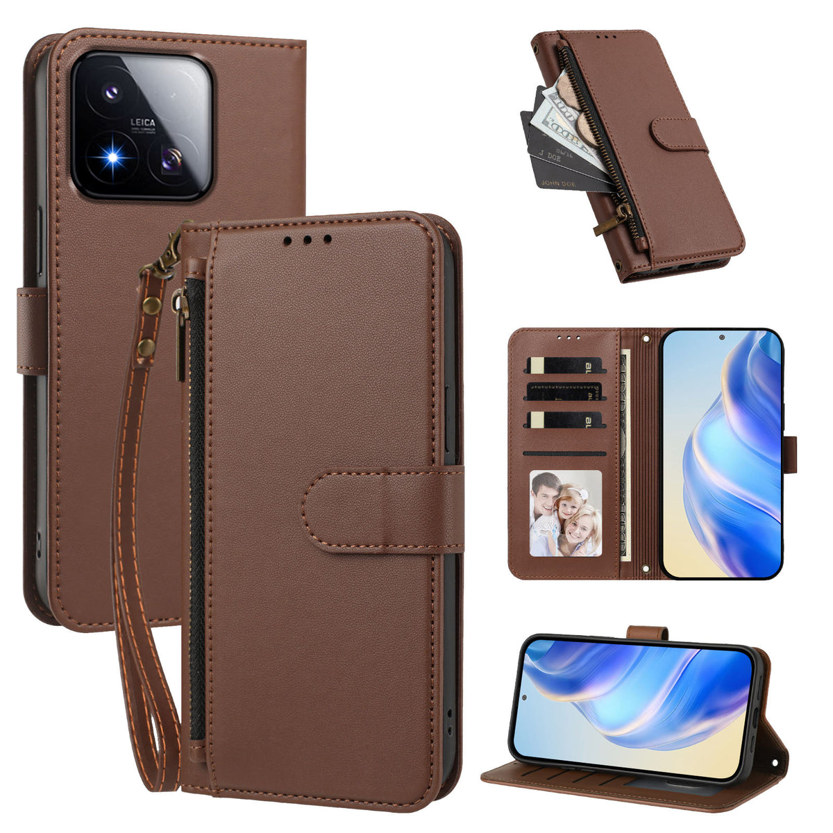 For Xiaomi 17 Max Case 4 Card Slots Wallet Stand PU Leather Phone Cover with Wrist Strap