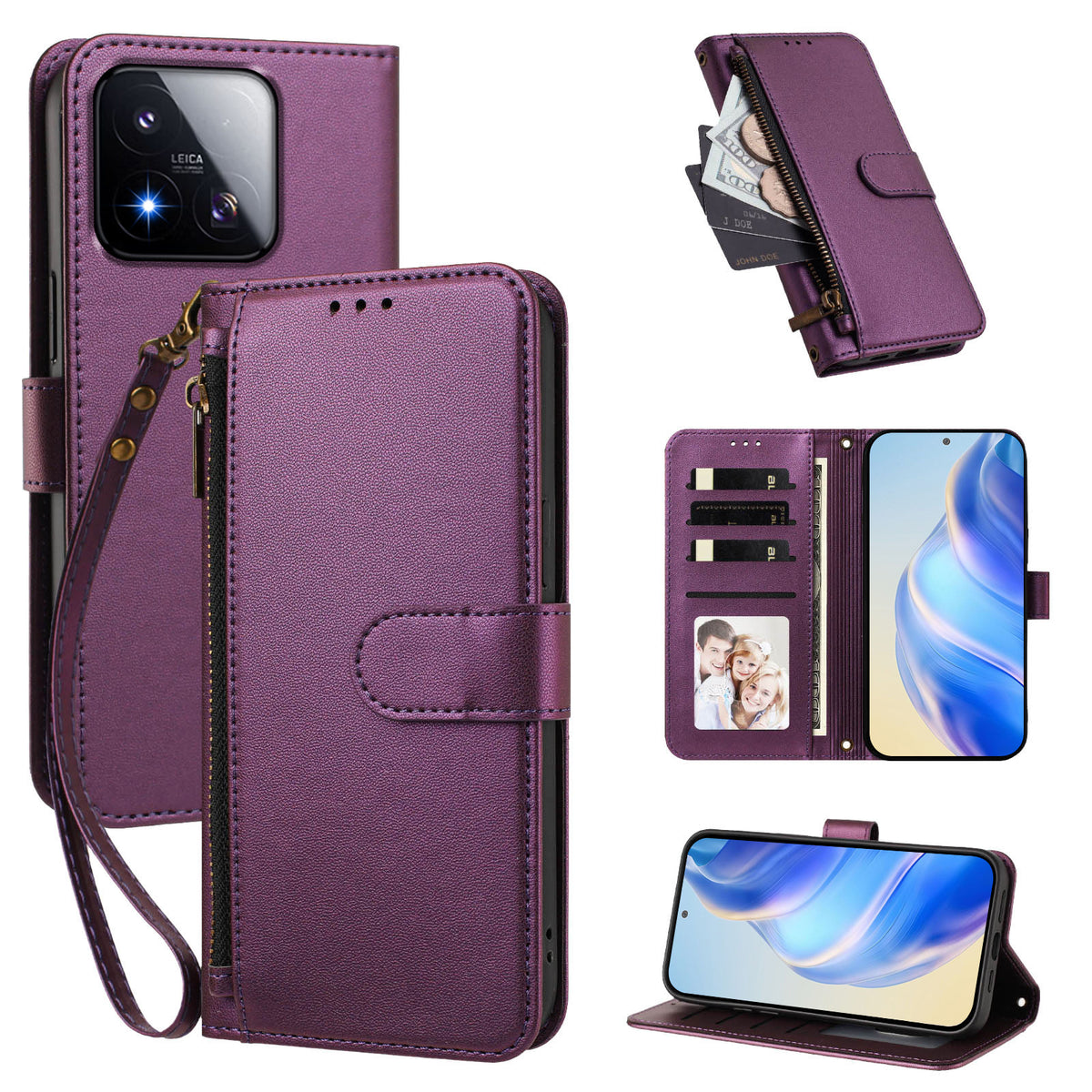 For Xiaomi 17 Max Case 4 Card Slots Wallet Stand PU Leather Phone Cover with Wrist Strap