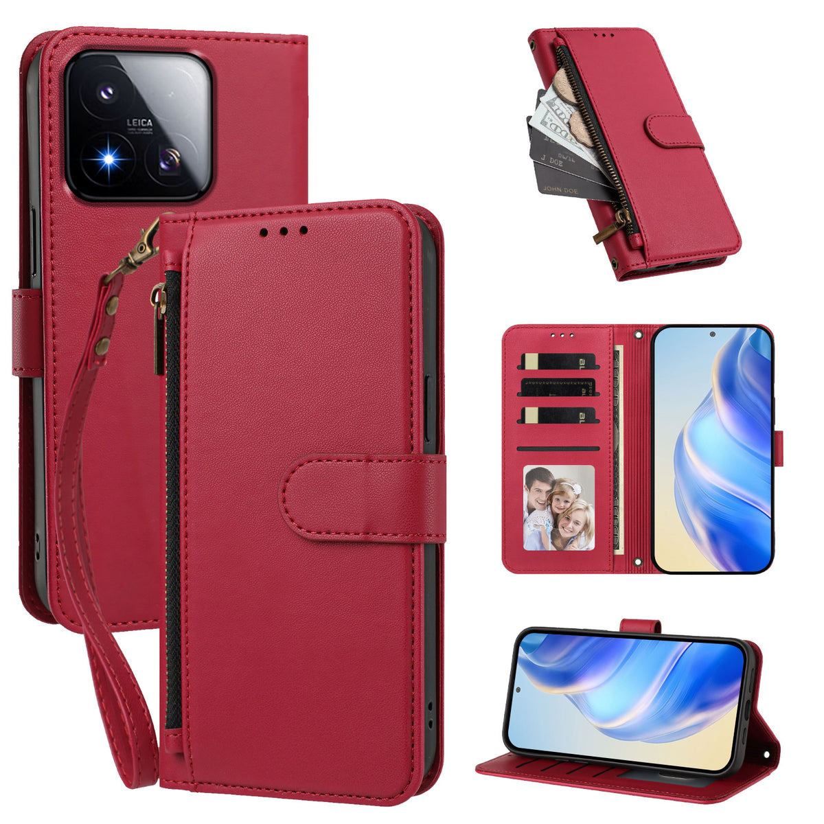 For Xiaomi 17 Max Case 4 Card Slots Wallet Stand PU Leather Phone Cover with Wrist Strap