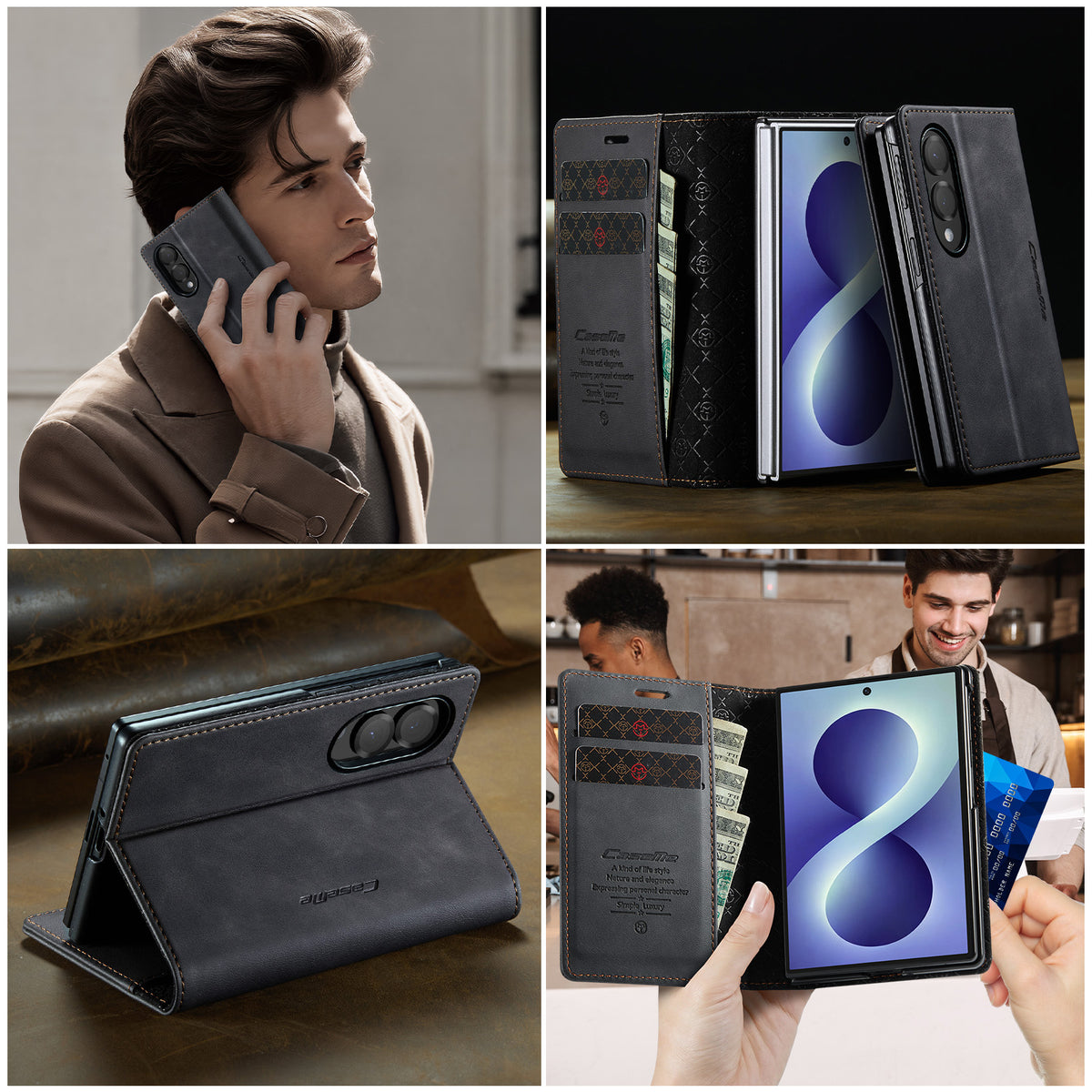 CASEME for Samsung Galaxy Z Fold8 Case  033 Series RFID Blocking Wallet Stand Calf Texture Leather Phone Cover