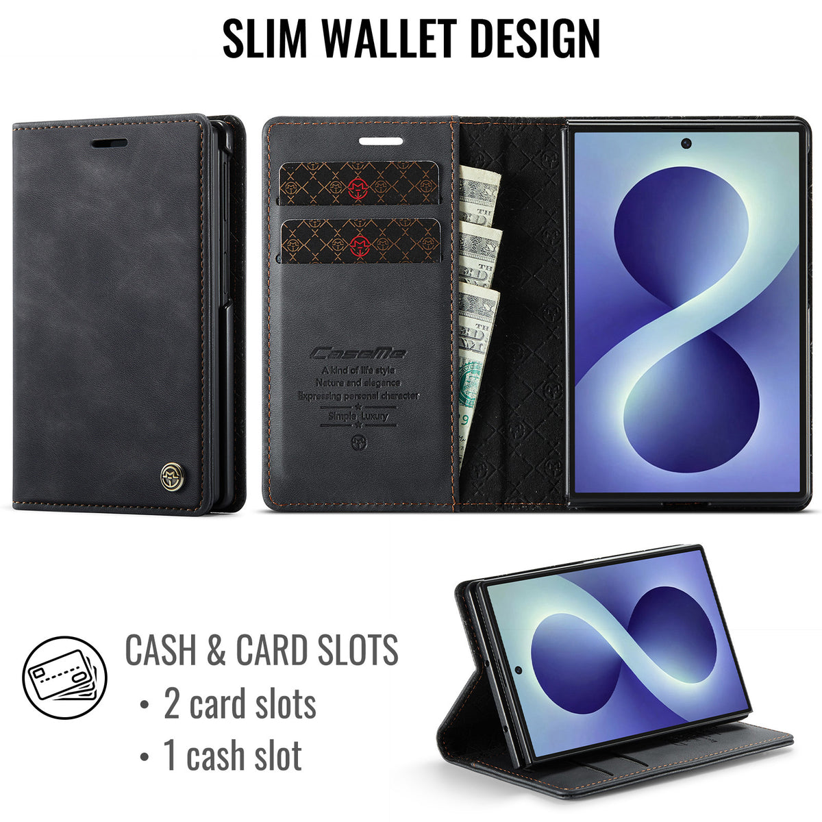 CASEME for Samsung Galaxy Z Fold8 Case  033 Series RFID Blocking Wallet Stand Calf Texture Leather Phone Cover