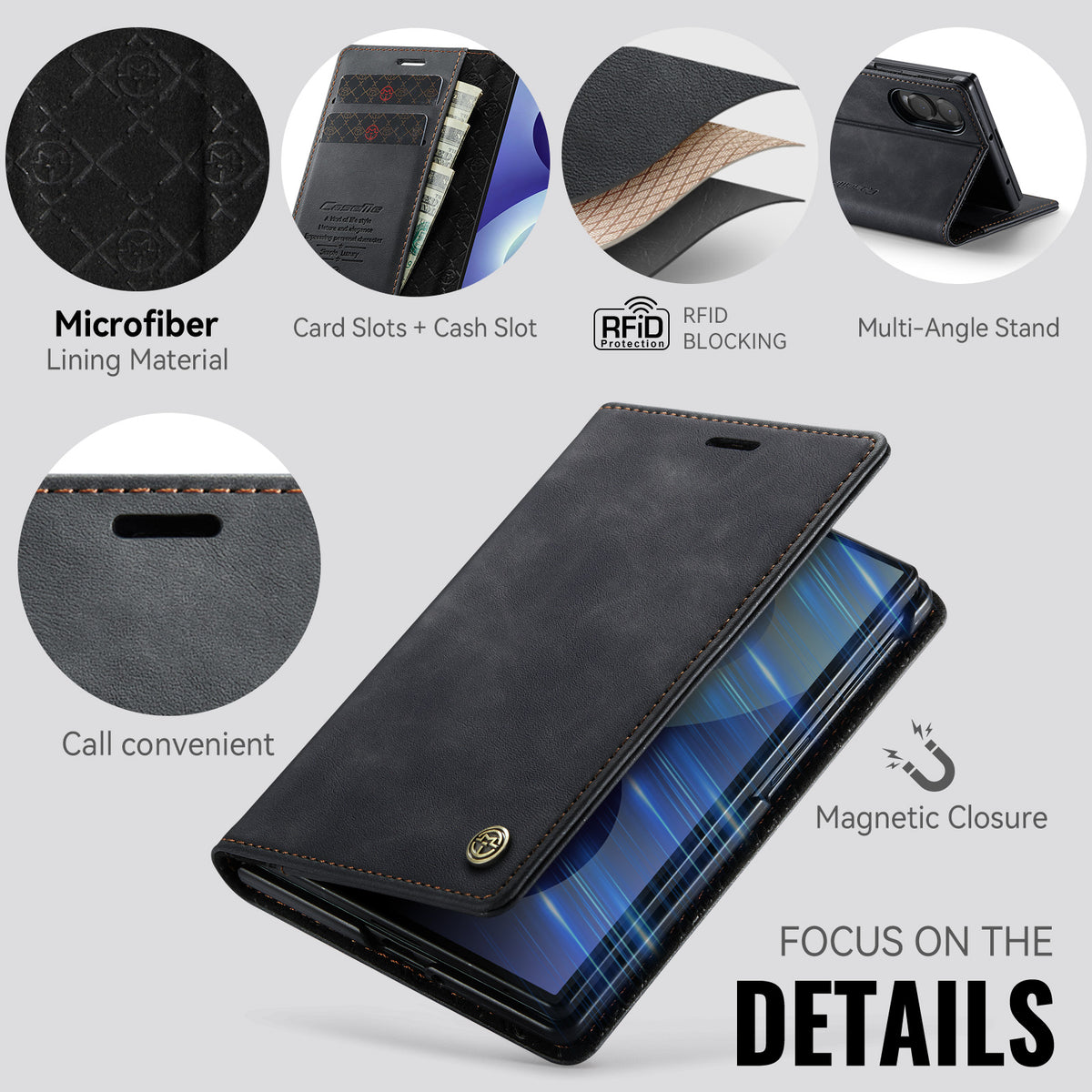 CASEME til Samsung Galaxy Z Fold8 cover 033 Series RFID Blokerende Pung Stand Kalve Tekstur Læder Telefoncover