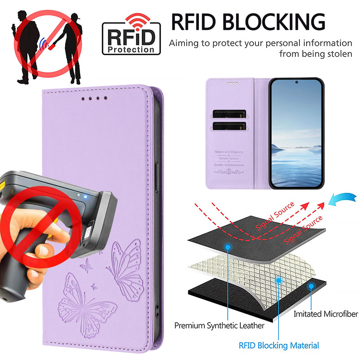 For Xiaomi 17 Max Wallet Case RFID Blocking Butterfly Imprinted Magnetic Flip Leather Cover