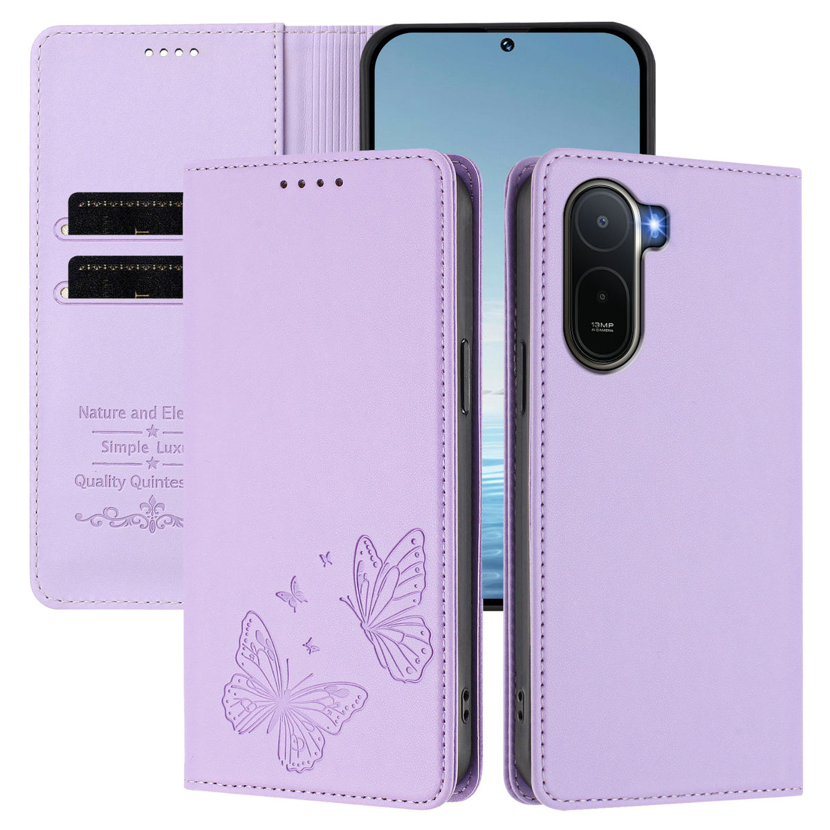 Xiaomi Redmi A7 Pro 4G (171.56mm) / Xiaomi Redmi A7 Pro 5G / Xiaomi Poco C85x 5G / Xiaomi Poco C81 4G Plånboksfodral RFID-blockerande fjärilstryckt magnetiskt läderfodral