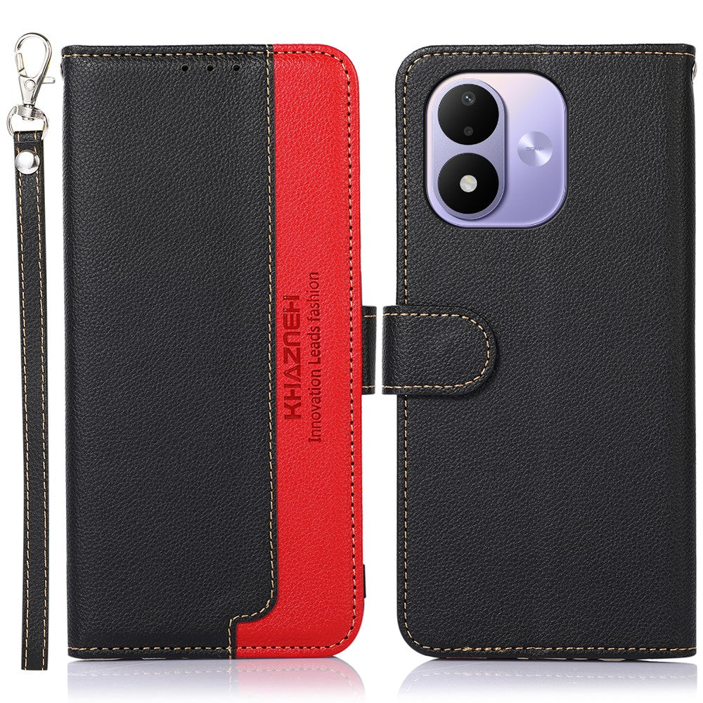 KHAZNEH For Xiaomi Redmi Note 17 4G (Global) / Note 17 5G (Global) / Note 17 (India / China) 5G Case RFID Blocking Wallet Litchi Texture PU Leather Phone Cover with Strap