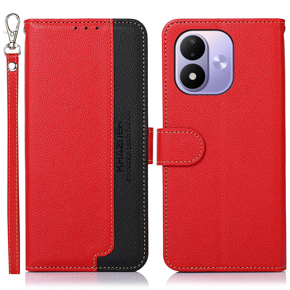 KHAZNEH For Xiaomi Redmi Note 17 4G (Global) / Note 17 5G (Global) / Note 17 (India / China) 5G Case RFID Blocking Wallet Litchi Texture PU Leather Phone Cover with Strap