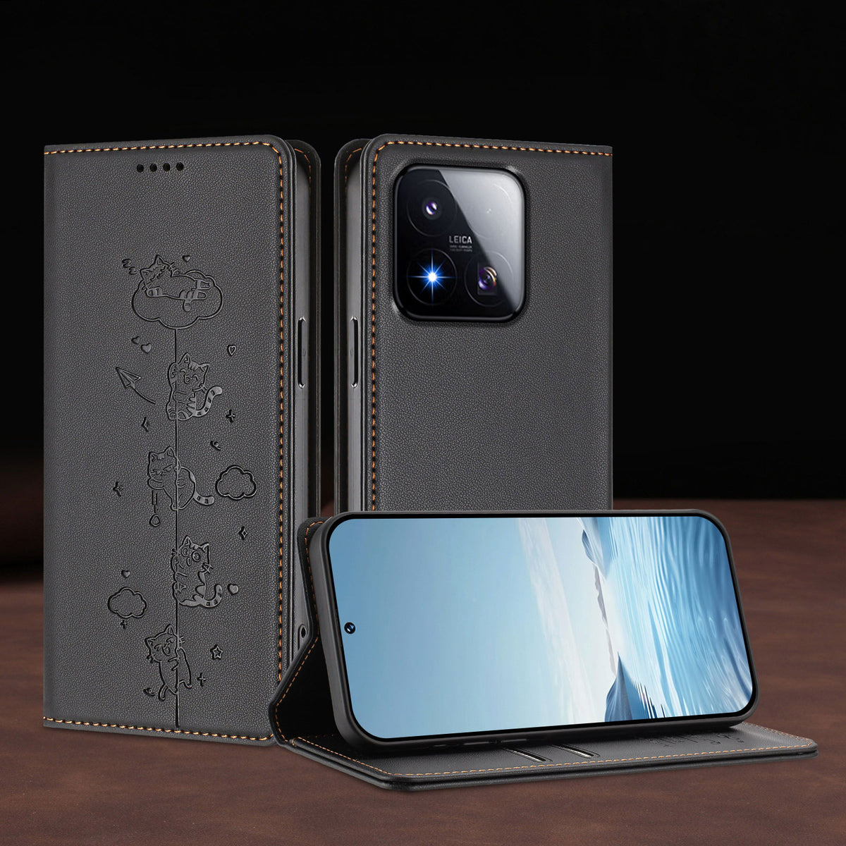 For Xiaomi 17 Max Case RFID Blocking Wallet Stand Imprinted Cat Pattern Leather Phone Cover