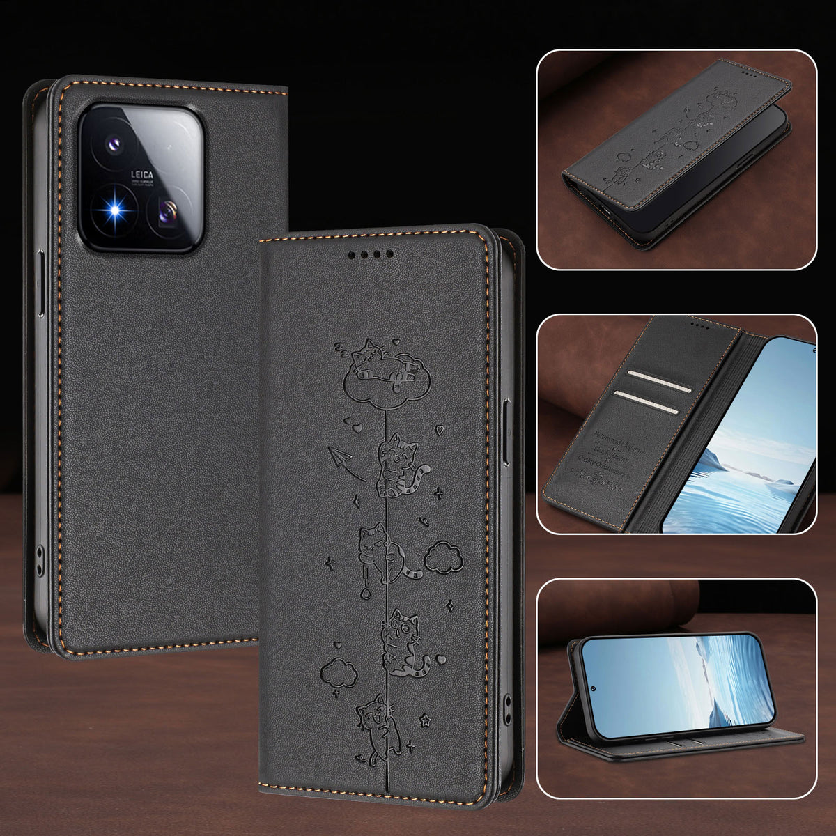 For Xiaomi 17 Max Case RFID Blocking Wallet Stand Imprinted Cat Pattern Leather Phone Cover