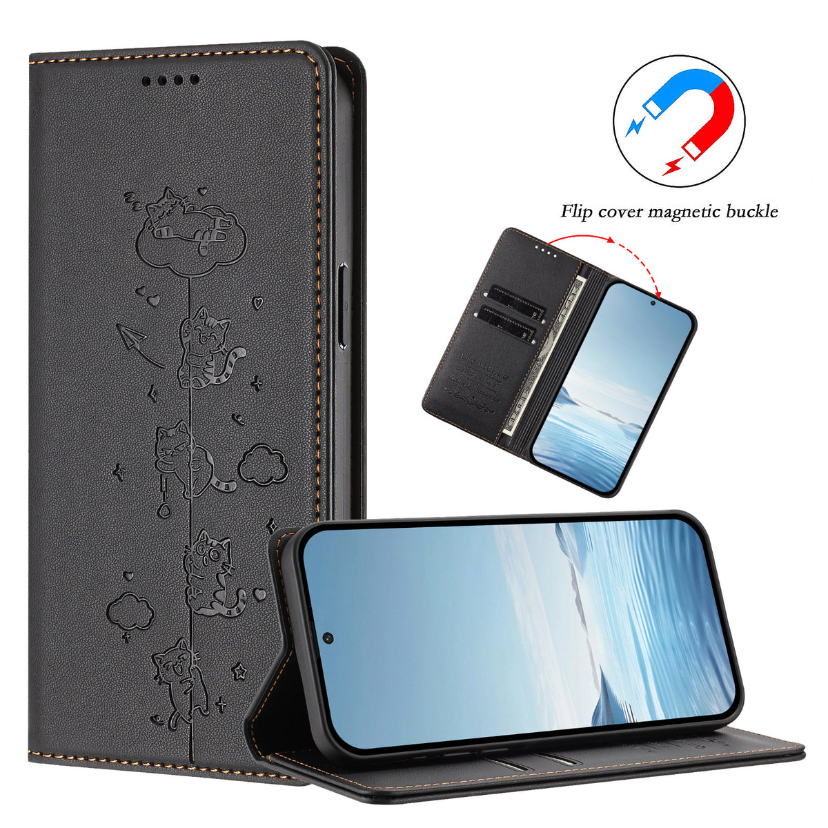 For Xiaomi 17 Max Case RFID Blocking Wallet Stand Imprinted Cat Pattern Leather Phone Cover