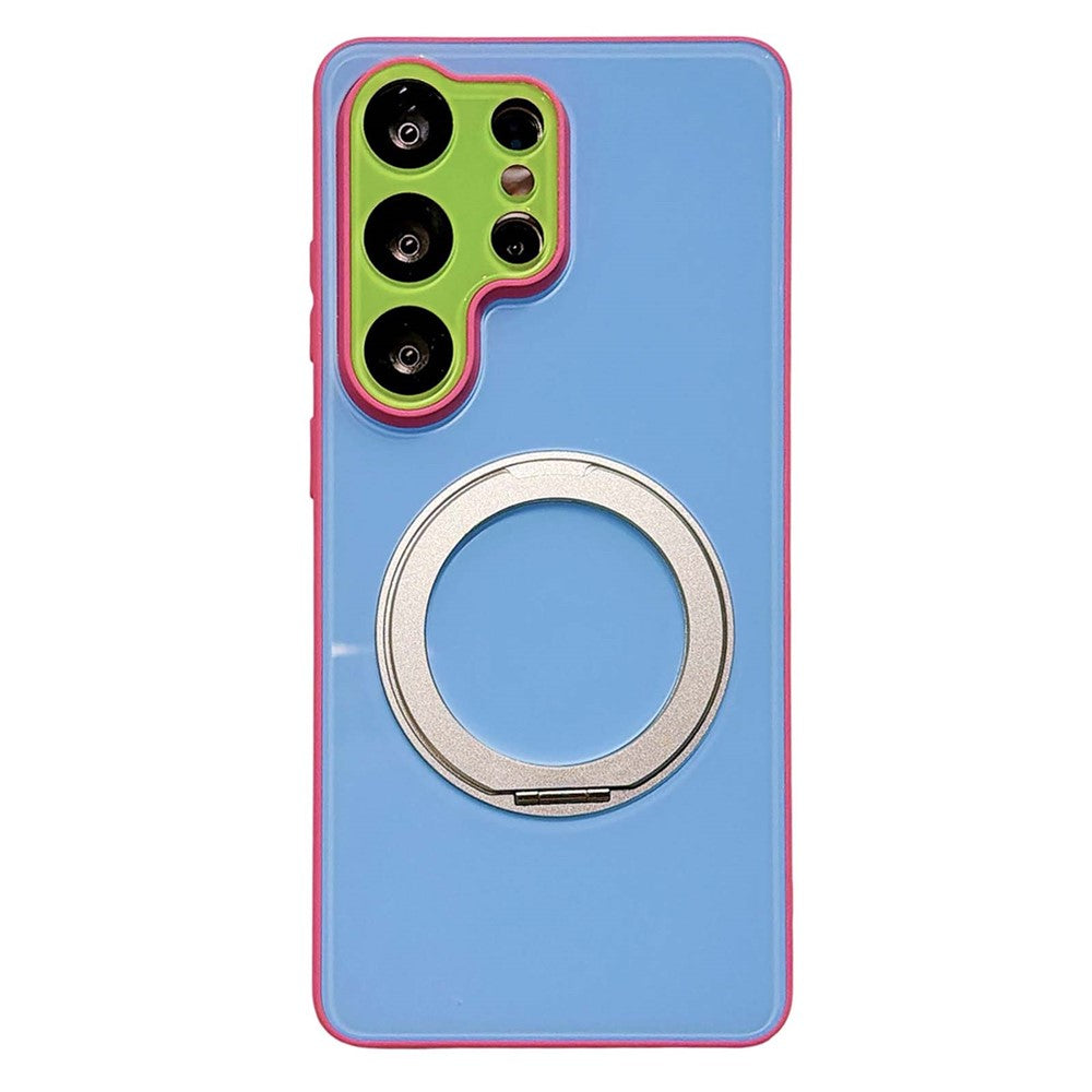 For Samsung Galaxy S25 Ultra Case Magnetic Rotating Kickstand Colorblock Design PC + TPU Phone Cover
