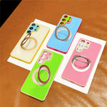 For Samsung Galaxy S24 Ultra Case Magnetic Rotating Kickstand Colorblock Design PC + TPU Phone Cover