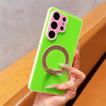 For Samsung Galaxy S24 Ultra Case Magnetic Rotating Kickstand Colorblock Design PC + TPU Phone Cover