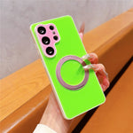For Samsung Galaxy S24 Ultra Case Magnetic Rotating Kickstand Colorblock Design PC + TPU Phone Cover