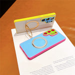For Samsung Galaxy S24 Ultra Case Magnetic Rotating Kickstand Colorblock Design PC + TPU Phone Cover