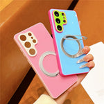 For Samsung Galaxy S24 Ultra Case Magnetic Rotating Kickstand Colorblock Design PC + TPU Phone Cover