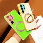 For Samsung Galaxy S24 Ultra Case Magnetic Rotating Kickstand Colorblock Design PC + TPU Phone Cover