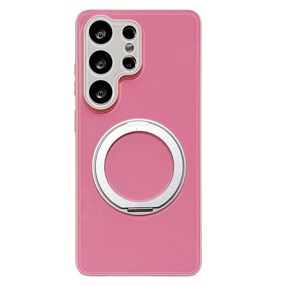 For Samsung Galaxy S24 Ultra Case Magnetic Rotating Kickstand Colorblock Design PC + TPU Phone Cover