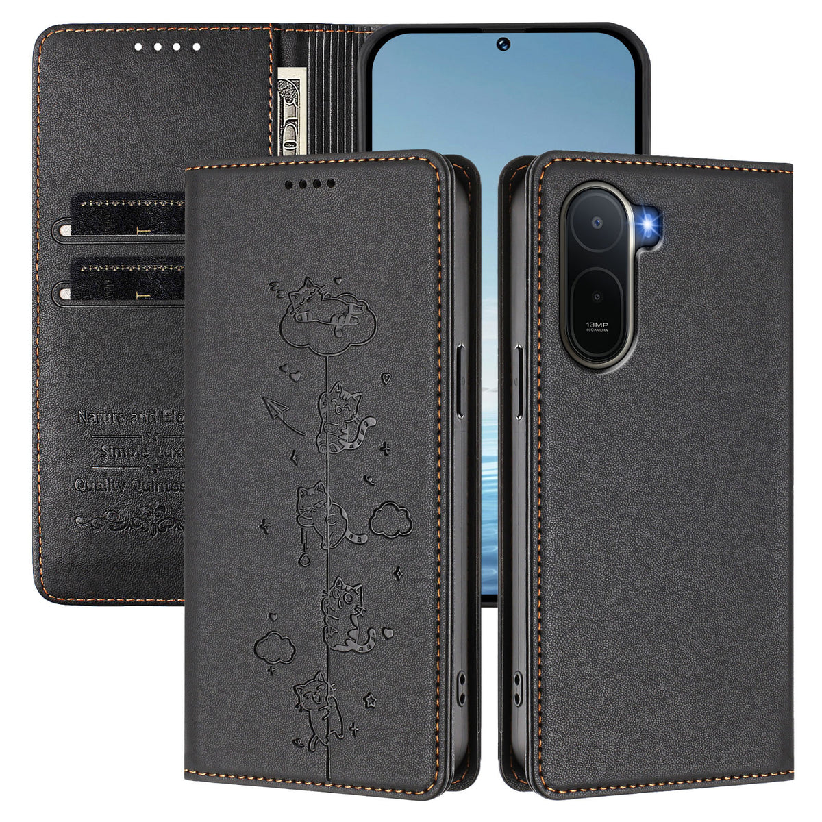 For Xiaomi Redmi A7 Pro 4G (171.56mm) / Xiaomi Redmi A7 Pro 5G / Xiaomi Poco C85x 5G / Xiaomi Poco C81 4G Case RFID Blocking Wallet Stand Imprinted Cat Pattern Leather Phone Cover