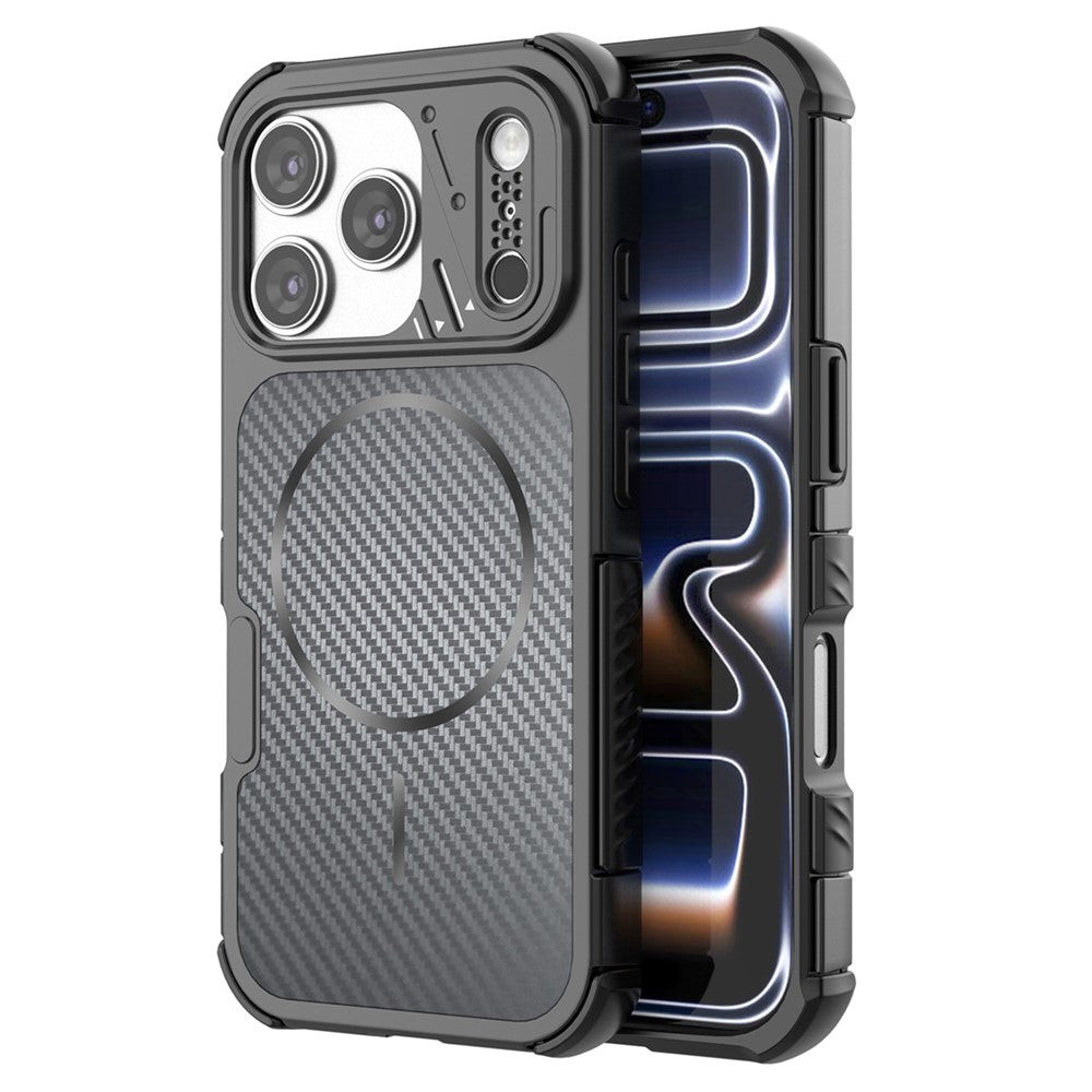 For iPhone 18 Pro Max / 17 Pro Max Magnetic Case Carbon Fiber Texture PC + TPU Corner Protection Phone Cover