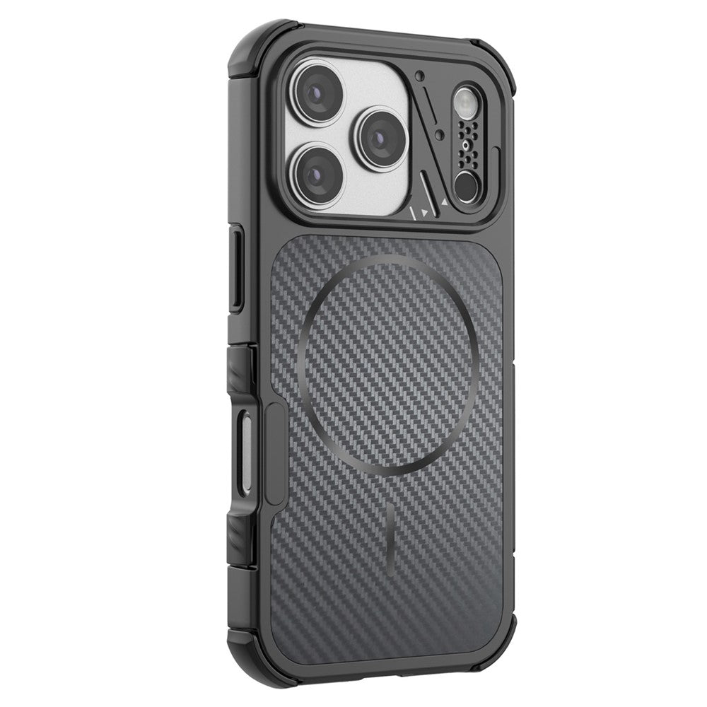 For iPhone 18 Pro Max / 17 Pro Max Magnetic Case Carbon Fiber Texture PC + TPU Corner Protection Phone Cover