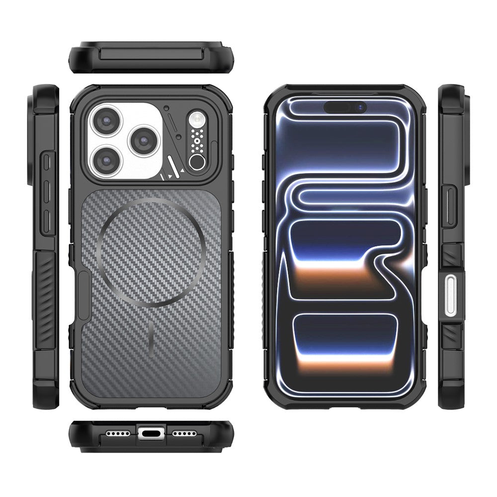 For iPhone 18 Pro Max / 17 Pro Max Magnetic Case Carbon Fiber Texture PC + TPU Corner Protection Phone Cover