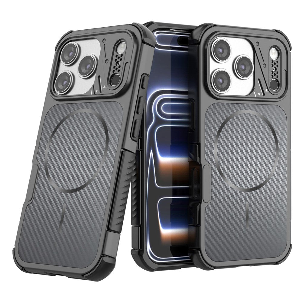 For iPhone 18 Pro Max / 17 Pro Max Magnetic Case Carbon Fiber Texture PC + TPU Corner Protection Phone Cover