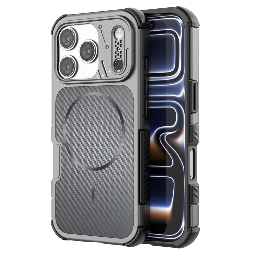 For iPhone 18 Pro Max / 17 Pro Max Magnetic Case Carbon Fiber Texture PC + TPU Corner Protection Phone Cover