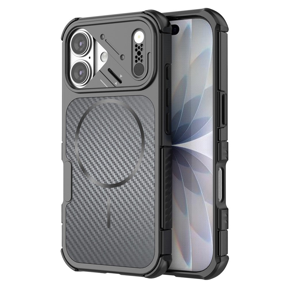 For iPhone 17 Magnetic Case Carbon Fiber Texture PC + TPU Corner Protection Phone Cover