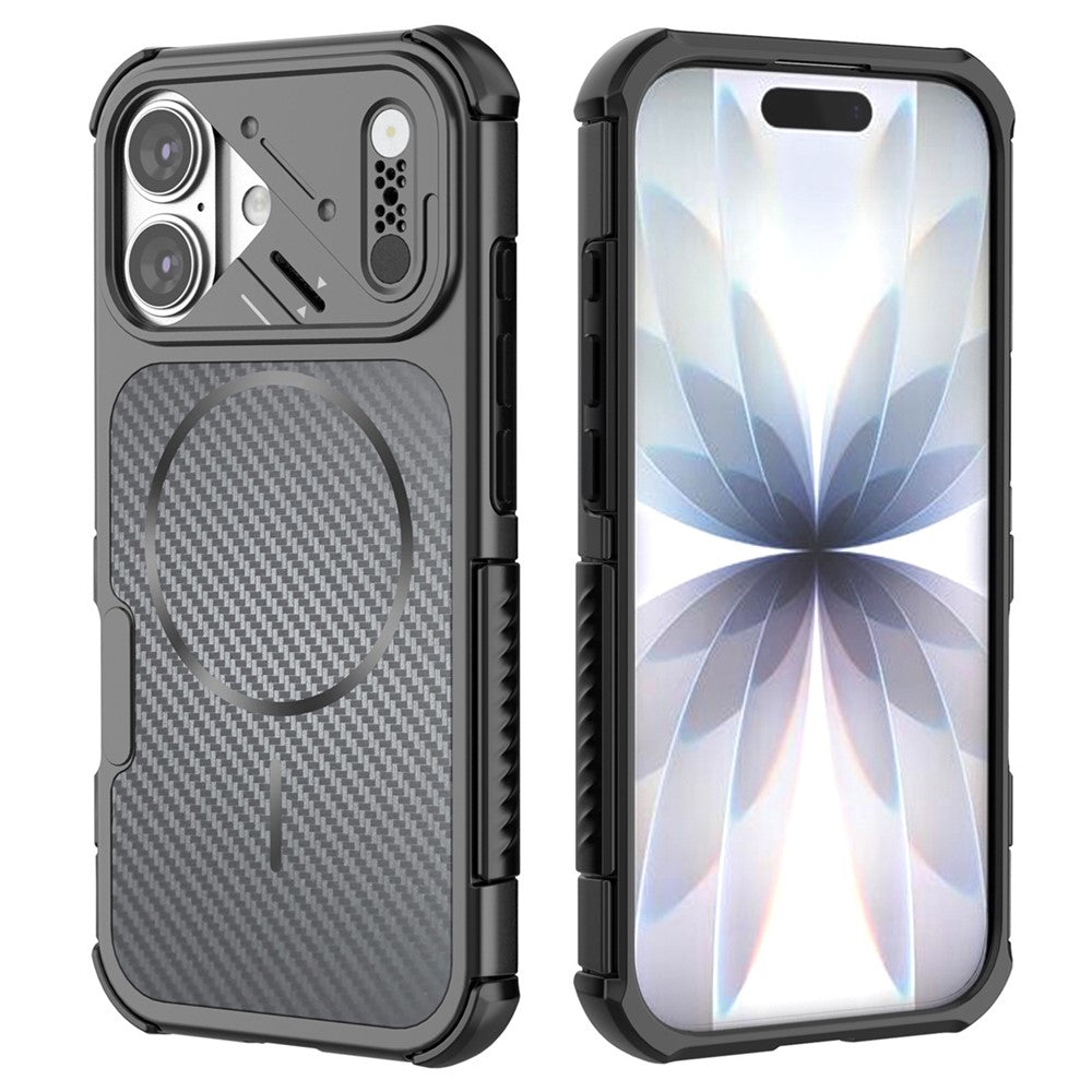 For iPhone 17 Magnetic Case Carbon Fiber Texture PC + TPU Corner Protection Phone Cover