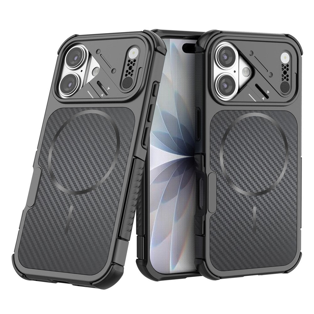 For iPhone 17 Magnetic Case Carbon Fiber Texture PC + TPU Corner Protection Phone Cover