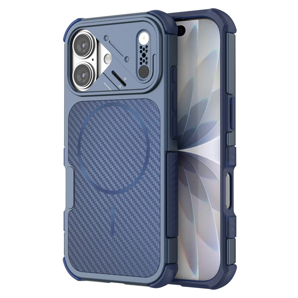 For iPhone 16 Magnetic Case Carbon Fiber Texture PC + TPU Corner Protection Phone Cover