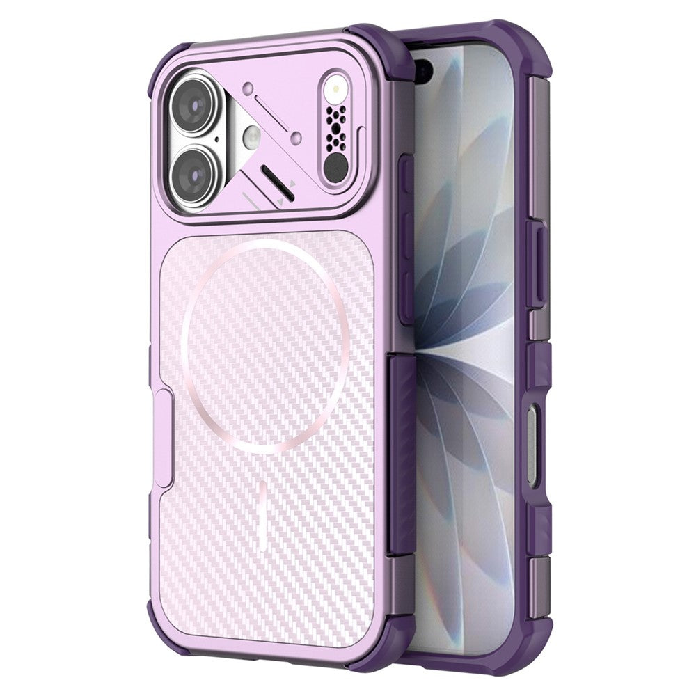 For iPhone 16 Magnetic Case Carbon Fiber Texture PC + TPU Corner Protection Phone Cover