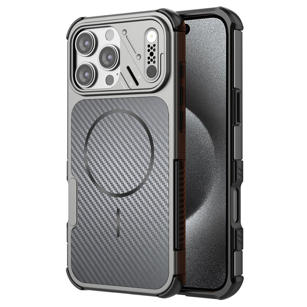Til iPhone 16 Pro Magnetisk Etui Kulfiber Tekstur PC + TPU Hjørnebeskyttelse Telefoncover