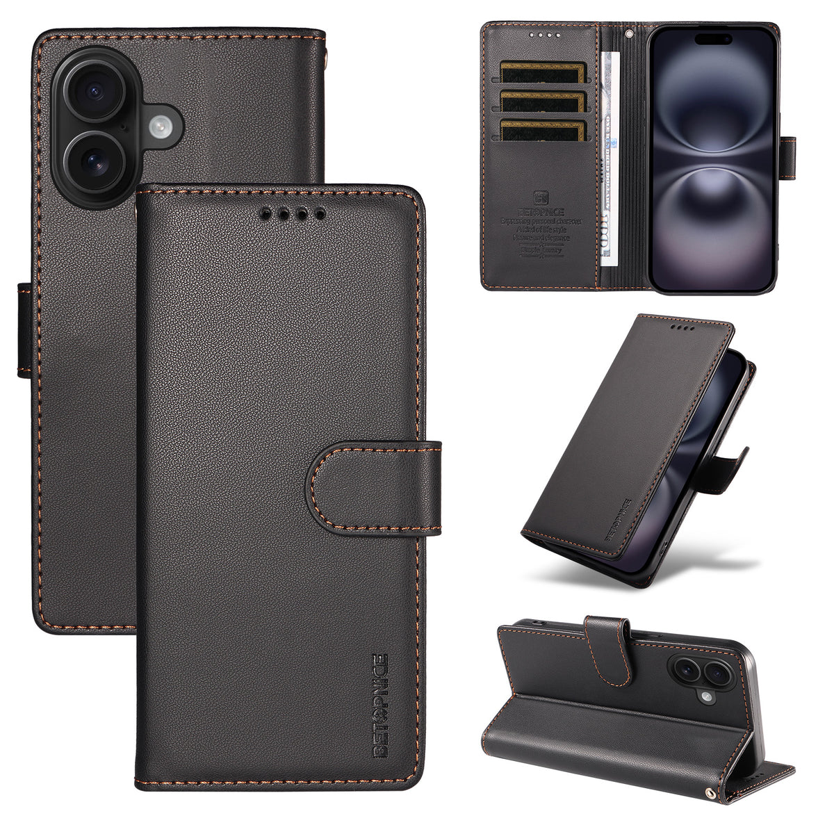 BETOPNICE 006 for iPhone 16 Case RFID Blocking Wallet Stand Leather Phone Cover with Wrist Strap