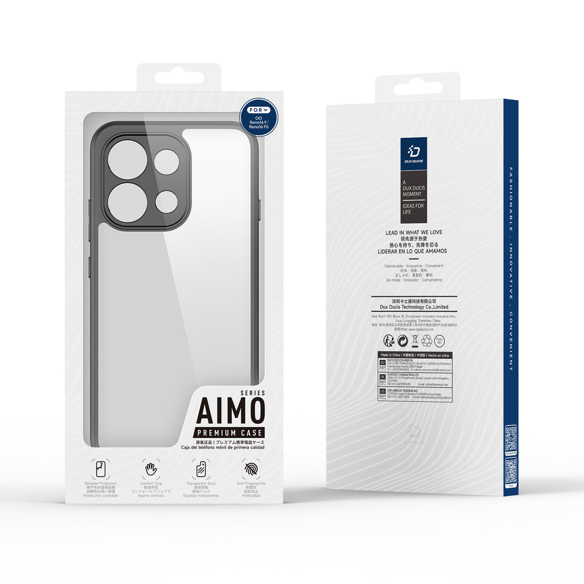 DUX DUCIS för Oppo Reno16 FS 5G / Reno16 F 5G / Reno16c 5G Aimo-serien PC + TPU genomskinligt bakstycke för mobil (REACH-certifiering)