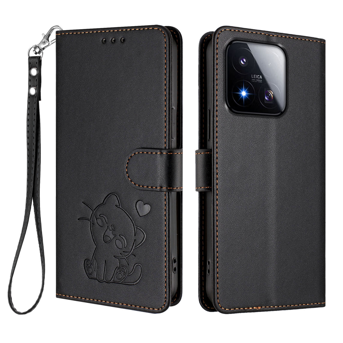 For Xiaomi 17 Max Wallet Case with Wrist Strap Love Cat Pattern Imprint Leather Phone Cover