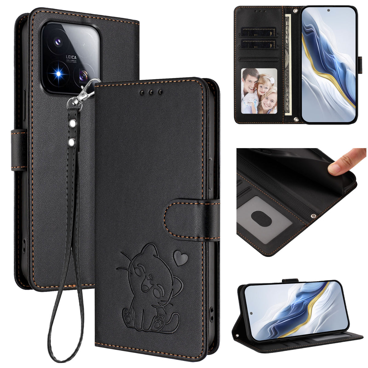 For Xiaomi 17 Max Wallet Case with Wrist Strap Love Cat Pattern Imprint Leather Phone Cover