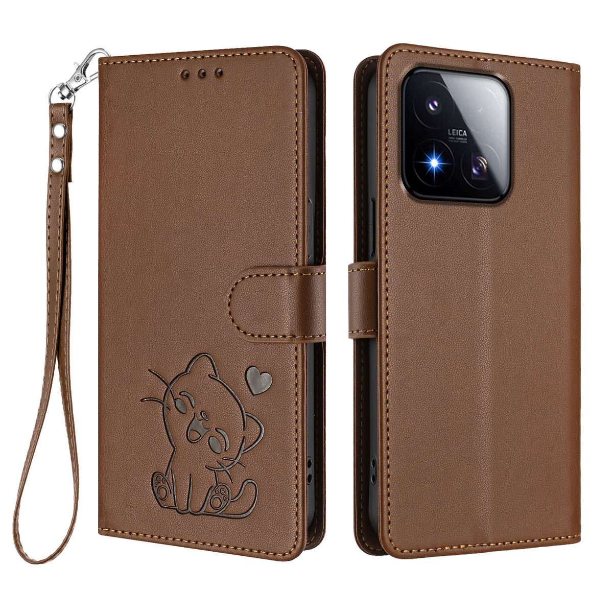 For Xiaomi 17 Max Wallet Case with Wrist Strap Love Cat Pattern Imprint Leather Phone Cover