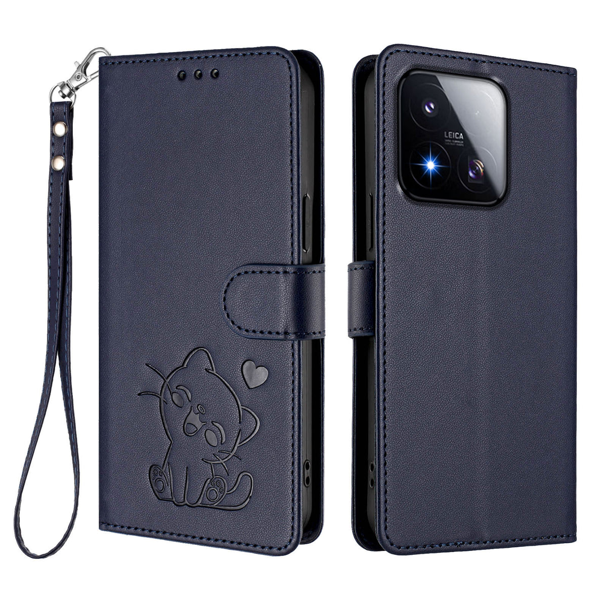 For Xiaomi 17 Max Wallet Case with Wrist Strap Love Cat Pattern Imprint Leather Phone Cover