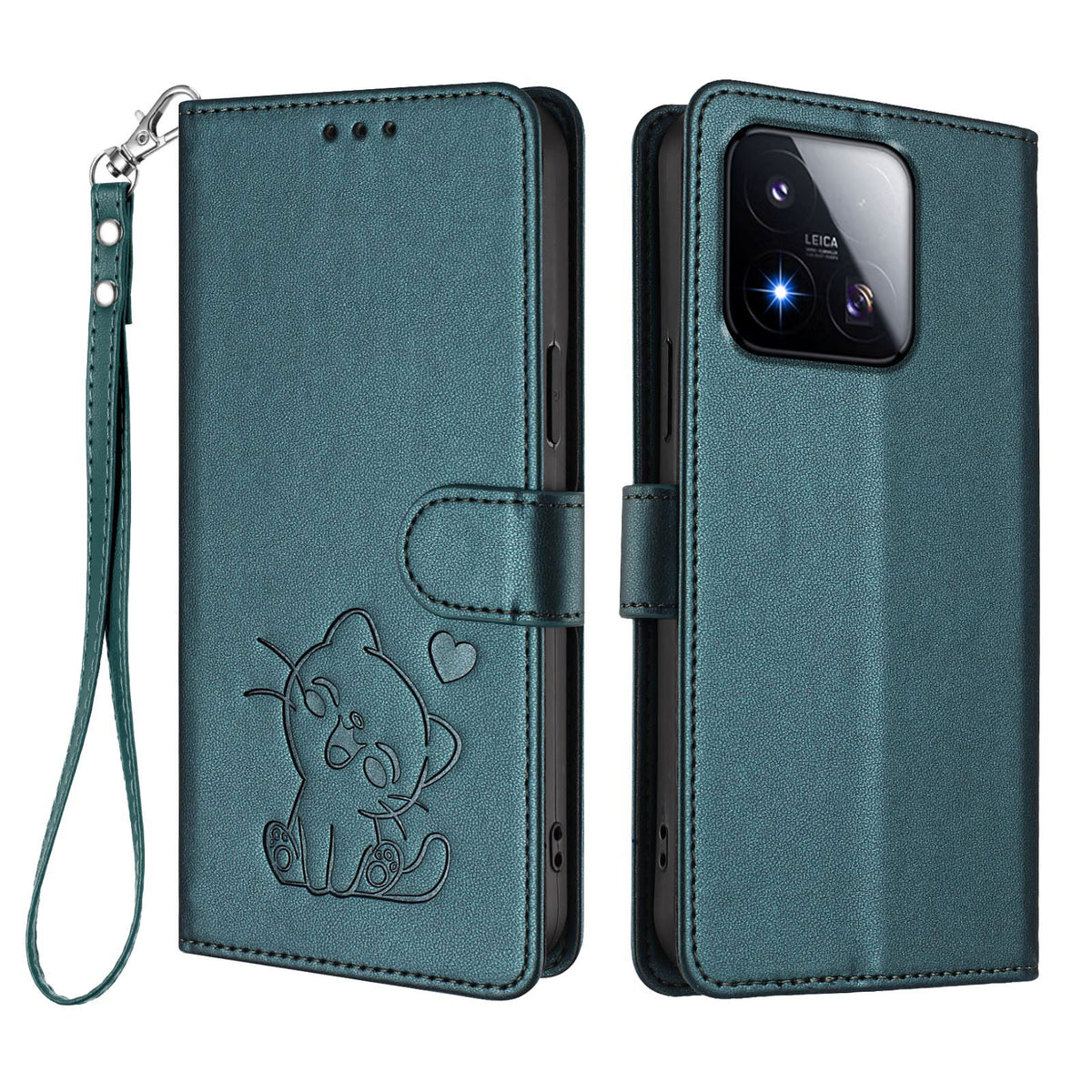 For Xiaomi 17 Max Wallet Case with Wrist Strap Love Cat Pattern Imprint Leather Phone Cover