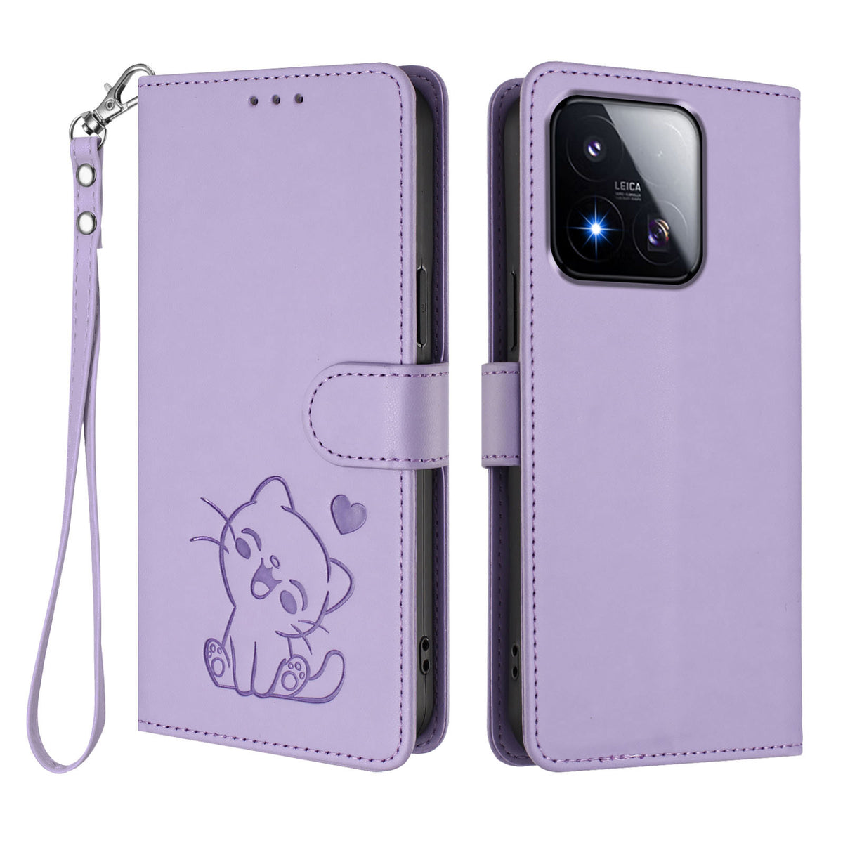 For Xiaomi 17 Max Wallet Case with Wrist Strap Love Cat Pattern Imprint Leather Phone Cover